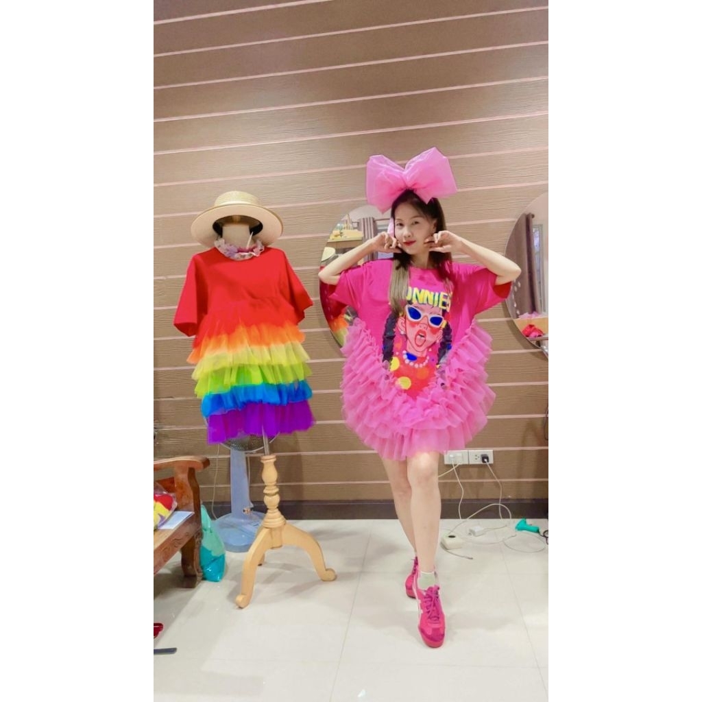 มินิเดรสทรงฟูๆๆความยาว32นิ้วหน้าตุ๊กตาหรือโบว์