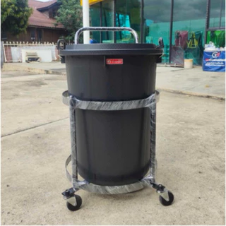รถเข็นน้ำ รถเข็นถังน้ำ รถเข็นถังขยะ โครงเหล็กพร้อมถัง ถังกลม ไซส์เล็ก 80L. ใหญ่ 100L.