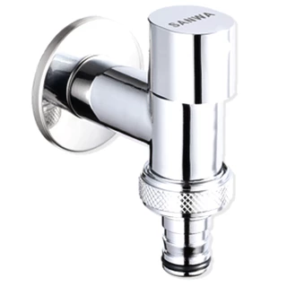 SANWA สต๊อปวาล์ว ก๊อกติดผนัง แบบสวมสายยาง (วาล์วเปิด-ปิดน้ำเซรามิค) ซันวา เจ็ท ขนาด 1/2″ (4 หุน)