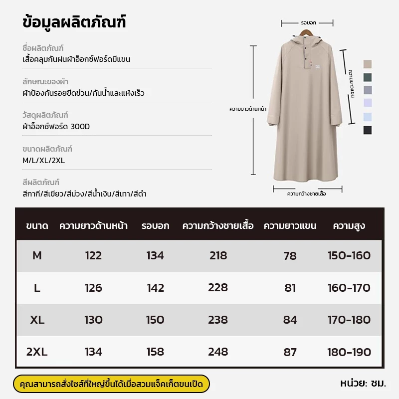 ชุดกันฝนขี่มอเตอร์ไซค์ เสื้อเดียว หนาพิเศษ กันน้ำ ผู้ใหญ่ thumbnail 7