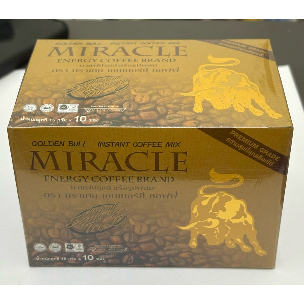 กาแฟ MIRACLE ENERGY COFFEE มิราเคิล เอนเนอร์ยี่ คอฟฟี่ กระทิงทอง กาแฟสมุนไพรสำหรับชายชาตรี Miracle Coffee energy Brand