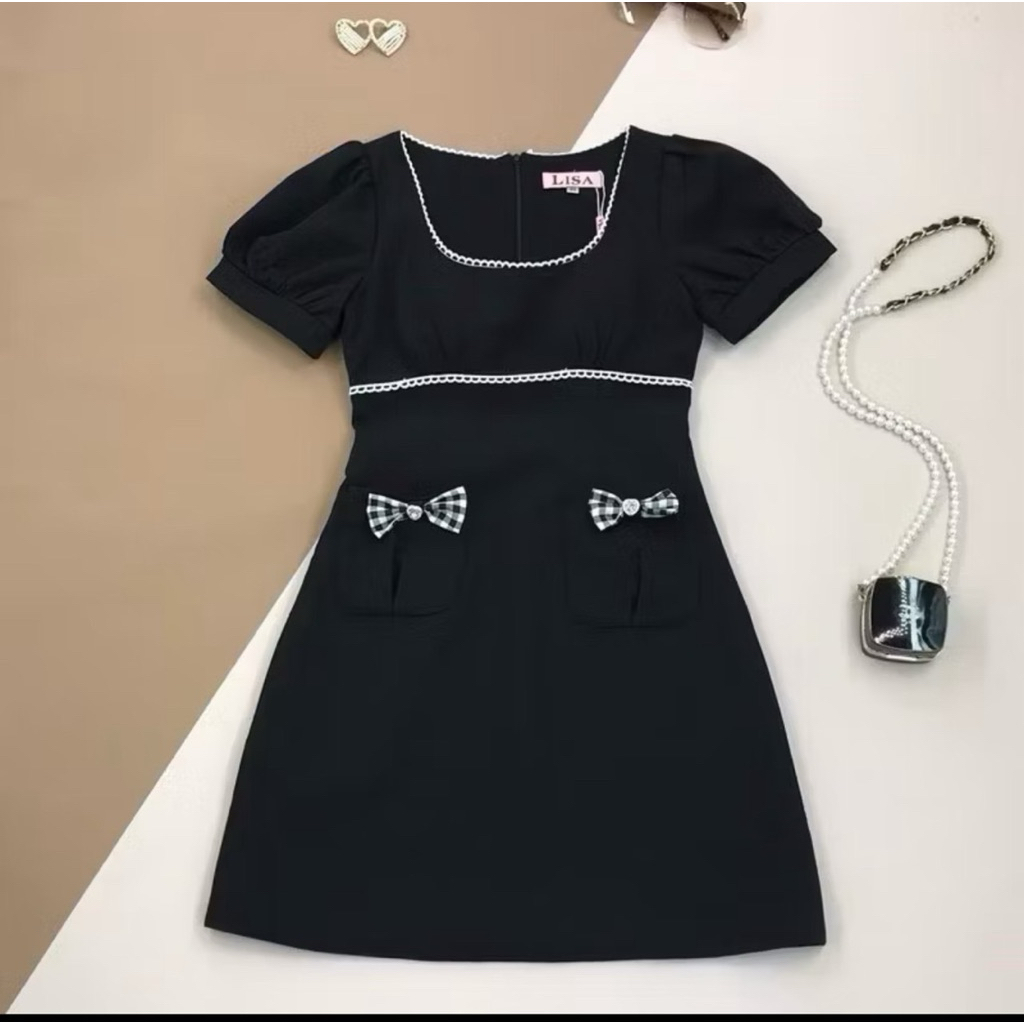 เดรส LISA สีดำ มีโบว์