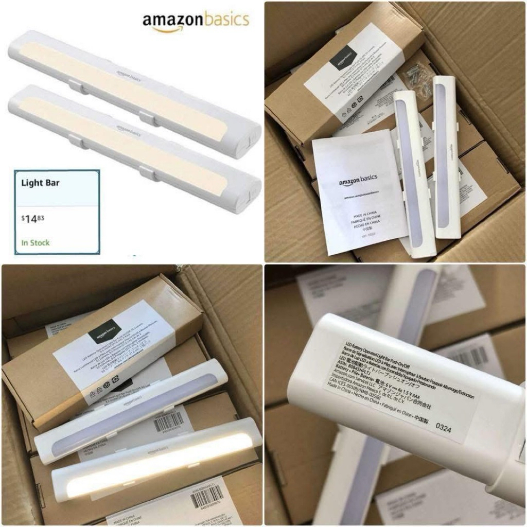 Amazon Basics LED Battery Operated Light Bar Push On/Off 65 Lumens, 8.5 Incs  (216 cm.) 2 Pack