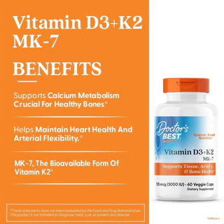 ✅พร้อมส่ง วิตามิน D3+K2 MK-7 Doctor's Best Vitamin D3 + K2, MK-7, 5000 IU, 60 Veggie Capsules