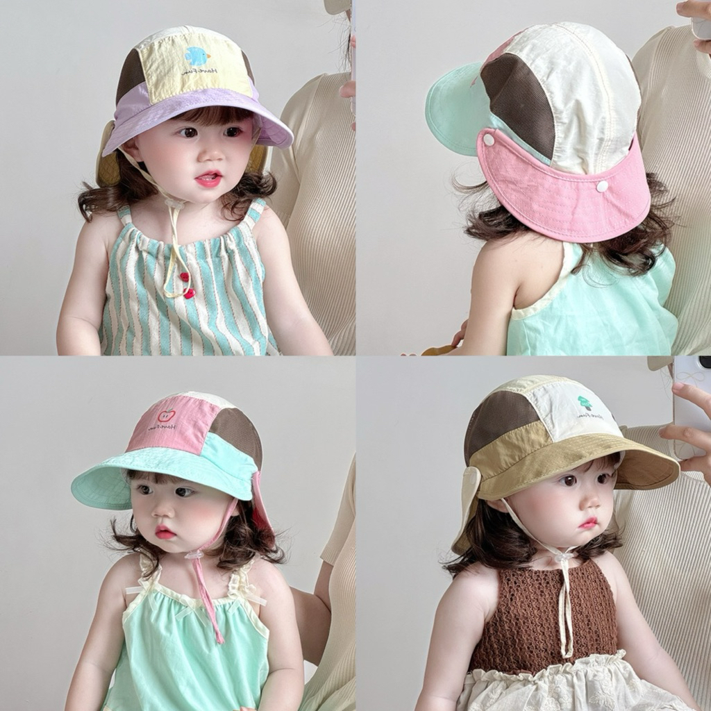 [มาใหม่]หมวกเด็กกันแดดปีกกว้างสุดน่ารัก ป้องกันแสงแดด สีสดใส