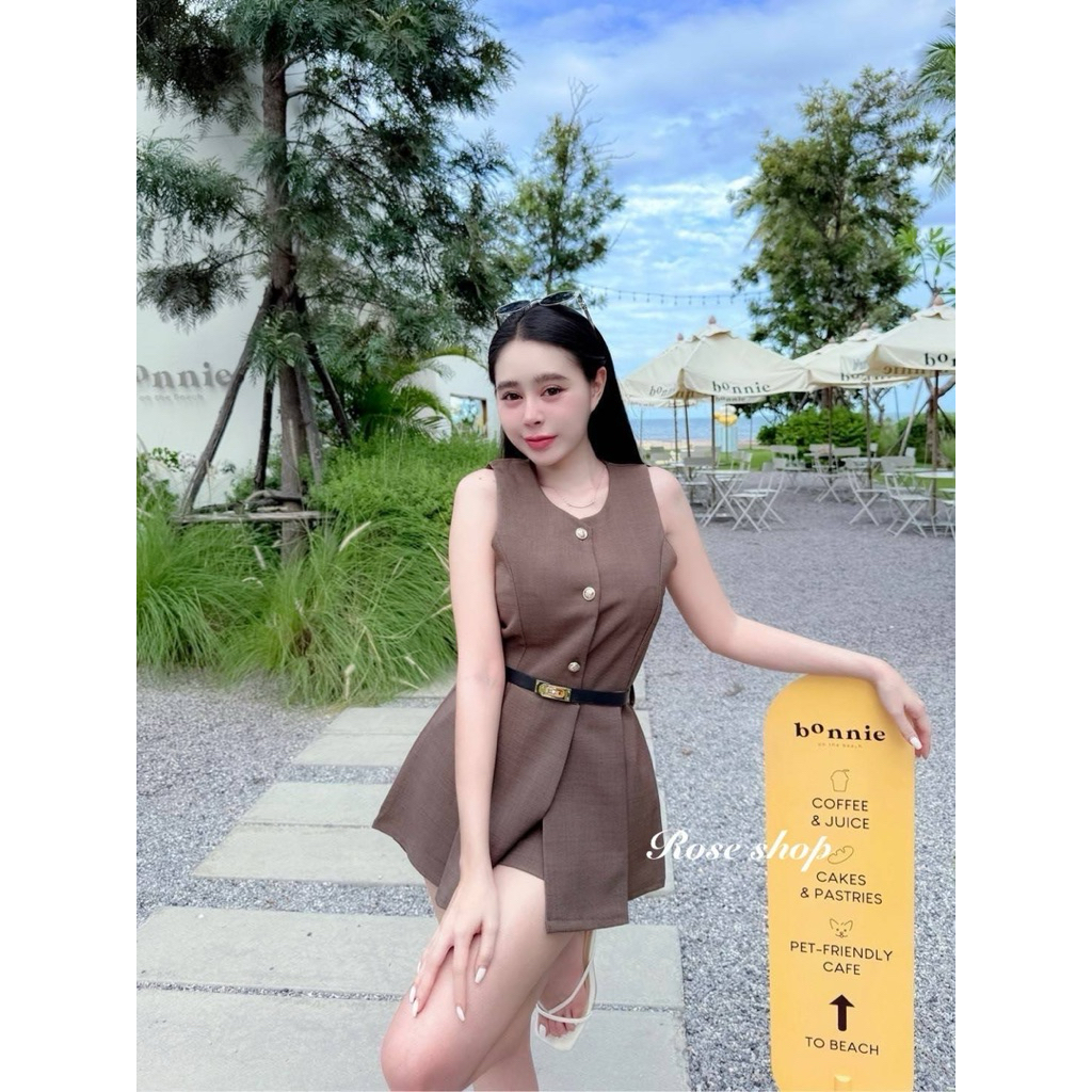 Phapassz - ชุดเชต 3ชิ้น กางเกง เสื้อแขนเว้า มาพร้อมเข็มขัดสุดหรู กระดุมหน้าใช้ได้ ดีเทลเกร๋ใส่สบาย #Ontop