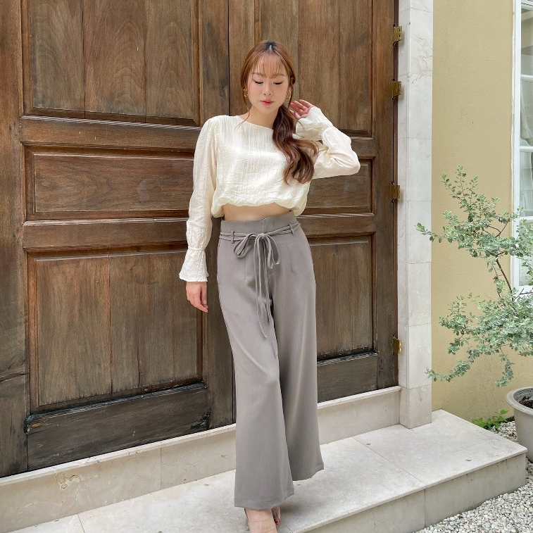 SHUUXME Ribbon pant (กางเกงขายาวเอวสูงพร้อมเข็มขัดโบว์)