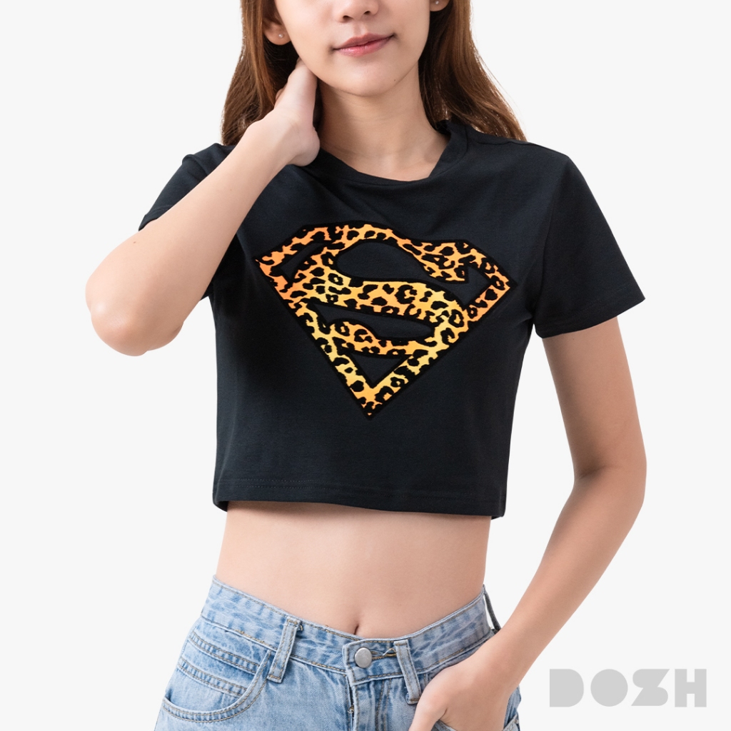 DOSH WOMEN'S BABY TEE SUPERMAN เสื้อครอปสั้น ผ้ายืด FSWT1203-BL (XS/S-M/L)