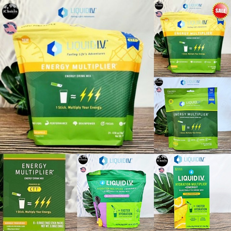 [Liquid I.V.] Energy Multiplier Drink Mix,Yuzu Pineapple 6 or 24 On-The-Go-Packets