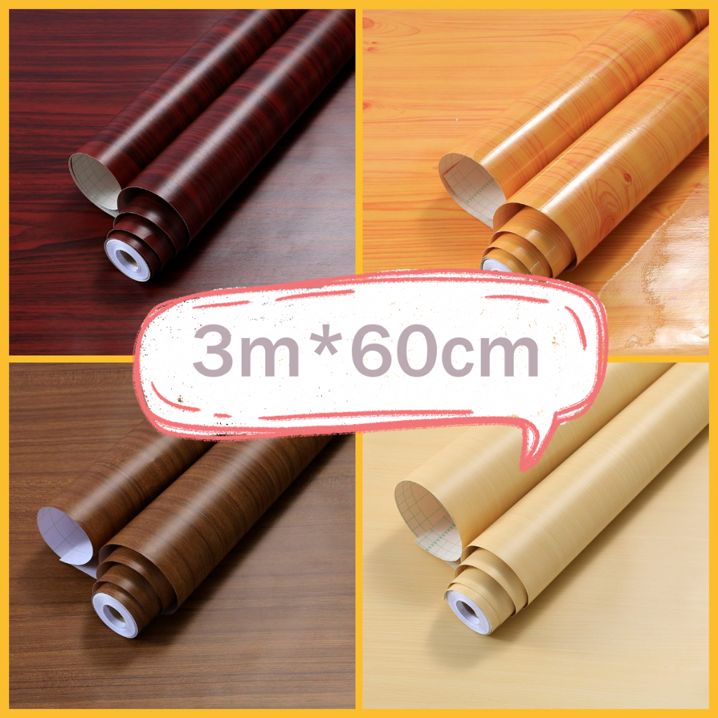 （กรุงเทพ）61ซม.x3เมตร สติ๊กเกอร์ลายไม้ติดเฟอร์นิเจอร์ PVC มีกาวในตัว ติดง่าย สติกเกอร์ติดผนังบ้าน 24 ชั่วโมง