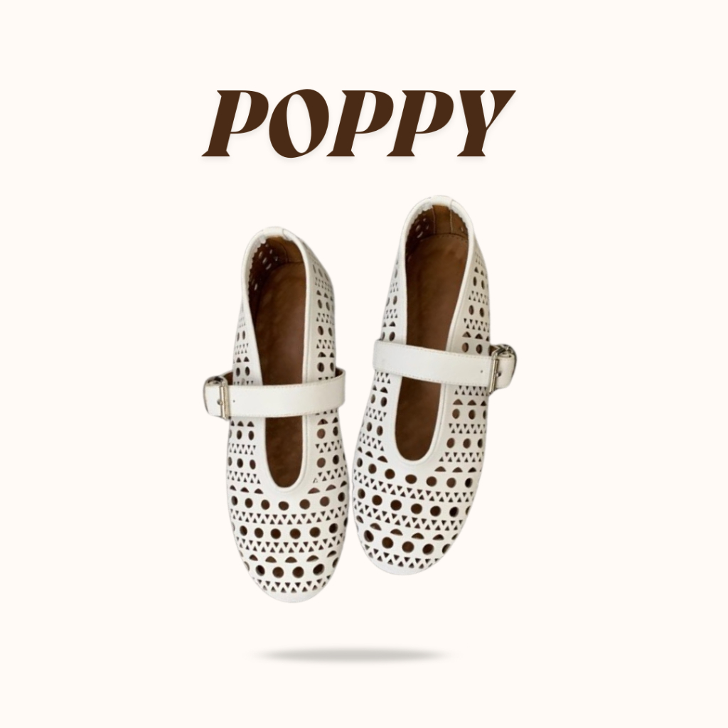 POPPY ป็อปปี้ รองเท้าหนังนิ่มฉลุลาย สายคาดปรับได้