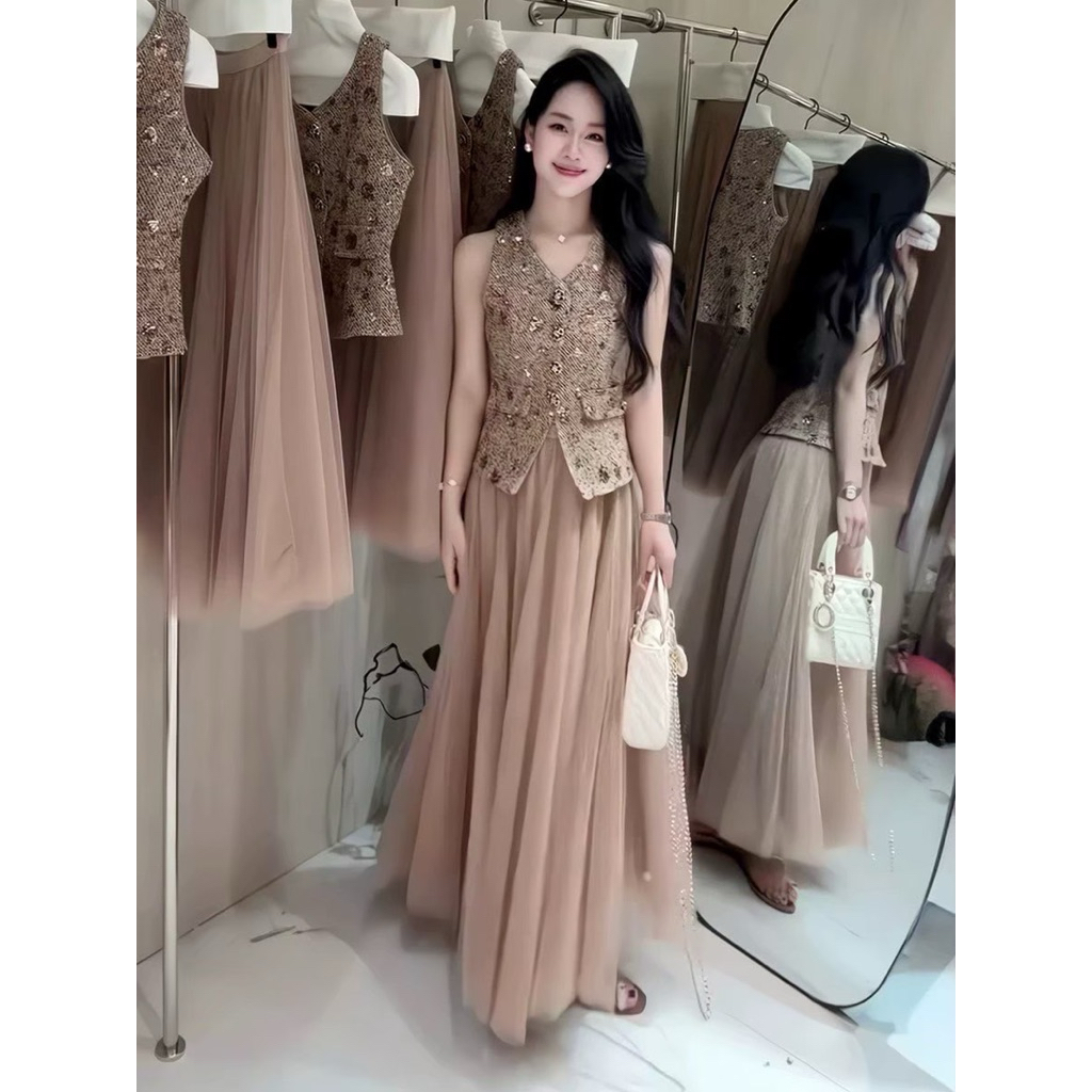 พร้อมส่ง เติม S-2XL⚡️RM 8733-1 เสื้อทวีตสวยมาก+กระโปรงผ้ามุ้งสีสวย แบบฉบับสาวเวียด2026
