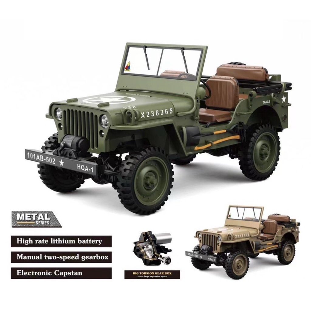 รถทหารJEEP FORD GPW HG4-58 RC 4WD ระบบไฟฟ้าRCสเกล1:14รีโมท2.4GHz มีไฟมีเสียงแบตเตอรี่ชาร์จอุปกรณ์พร้