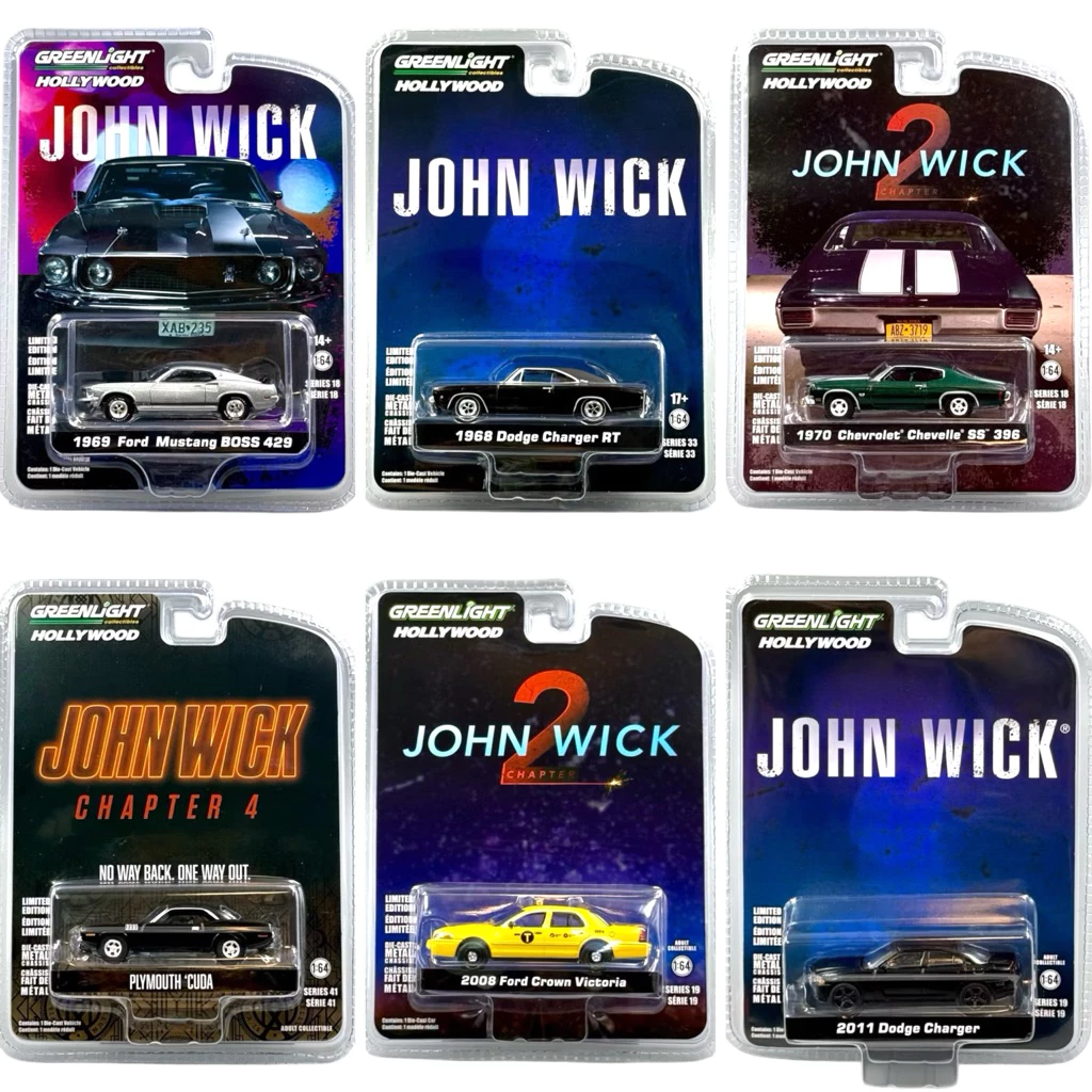 Greenlight | Ford Mustang BOSS & Dodge Charger RT & Chevelle SS & Phymouth Cuda & Taxi จากหนัง John Wick สเกล 1:64