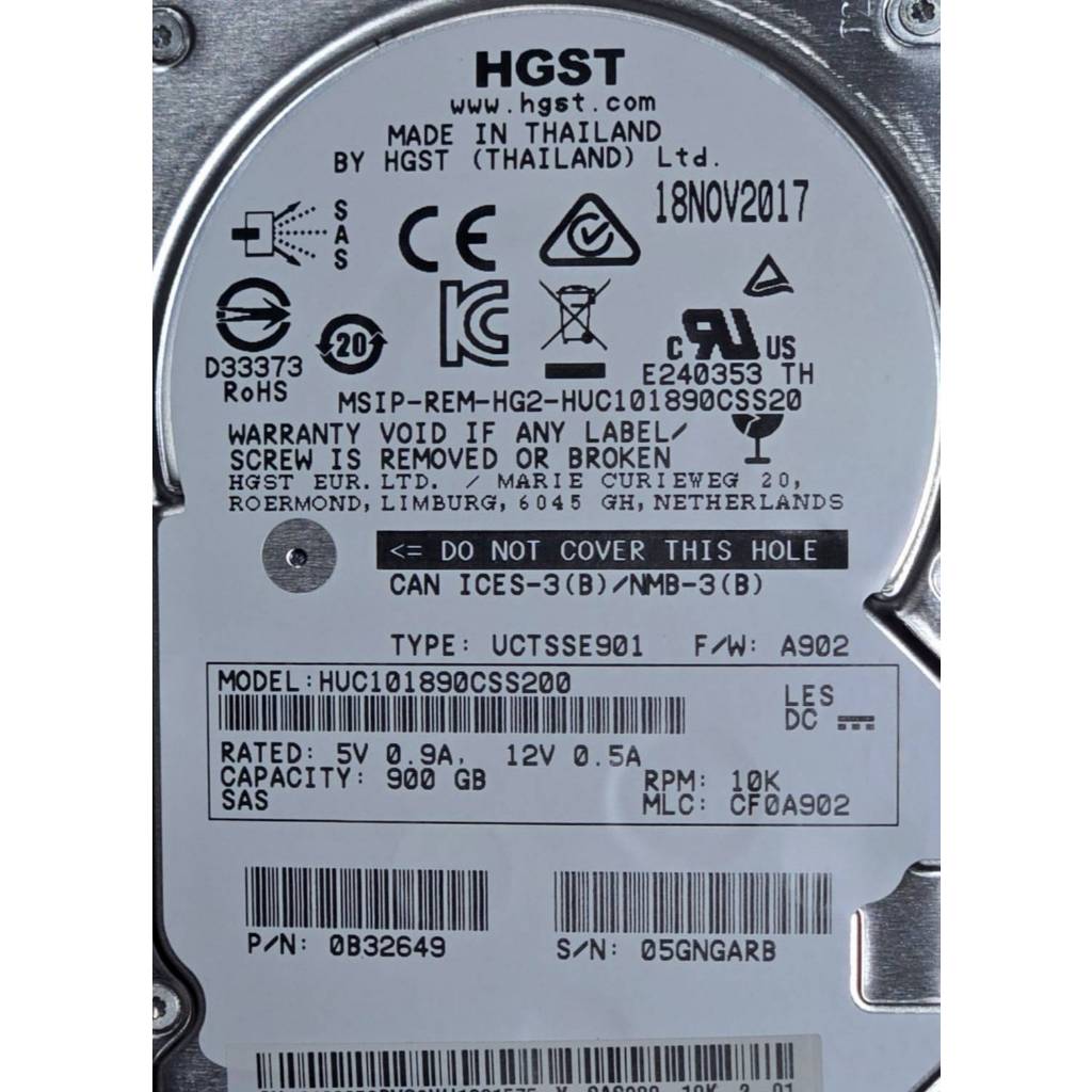 HDD SAS 900GB 10K 12G 2.5" HGST HUC101890CSS200 DELL HP Hauwei IBM