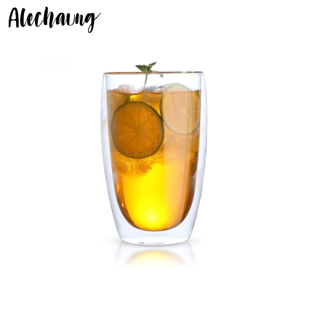 แก้วน้ำสองชั้น แก้วกาแฟใส Double Wall Glass สามารถทนความร้อนเย็น เข้าไมโครเวฟได้ Alechaung coffee