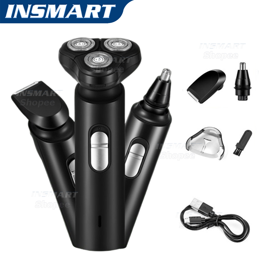 INSMART เครื่องโกนหนวดไฟฟ้า 3in1 อเนกประสงค์สำหรับผู้ชาย กันน้ำ สำหรับตัดขนจมูก เครา และจอน