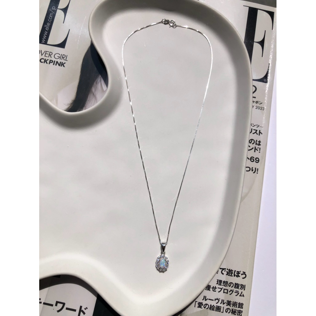 สร้อยคอเงินแท้ 925( Italy) เคลือบทองคำขาว +จี้โอปอลแท้ (Opal)