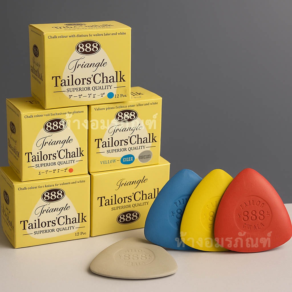 ชอล์ค ตรา 888 ชอล์กขีดผ้า ชอล์คเขียนผ้า ชอล์คแผ่น ชอล์คสามเหลี่ยม ช็อกเขียนผ้า chalk สีเหลือง สีแดง สีฟ้า สีขาว 12ชิ้น