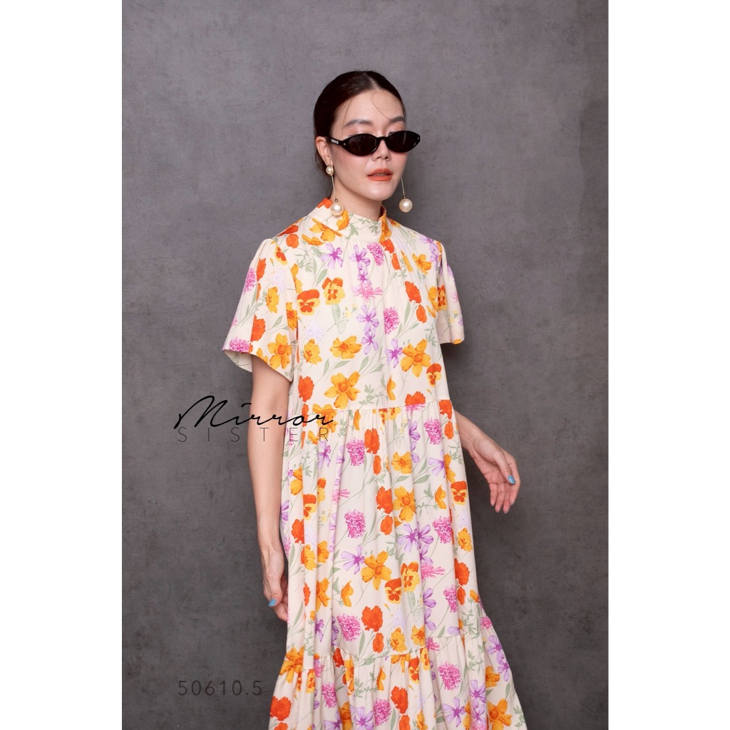 🔖Mirrorsister 50610.5 เดรสลายดอก ทรงหลวมใส่ง่าย มีสายให้ผูกถ้าต้องการความเข้ารูป มีซับในสายเดี่ยว - รูปที่ 3