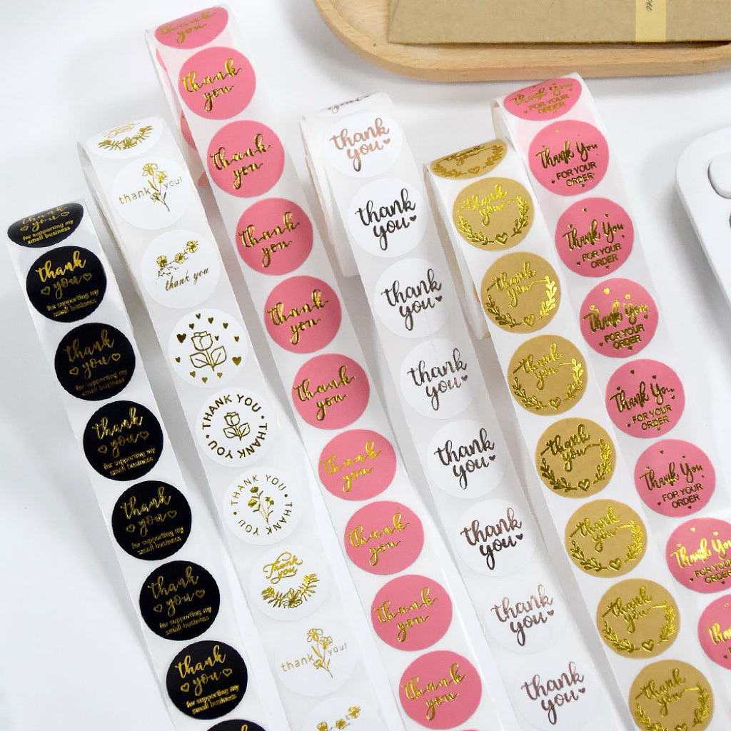 สติกเกอร์ ปั้มทองยกม้วน500 ดวง  ขอบคุณ thank you sticker ติดของขวัญ ของชำร่วย ติดขวดน้ำ การ์ด ไดอารี