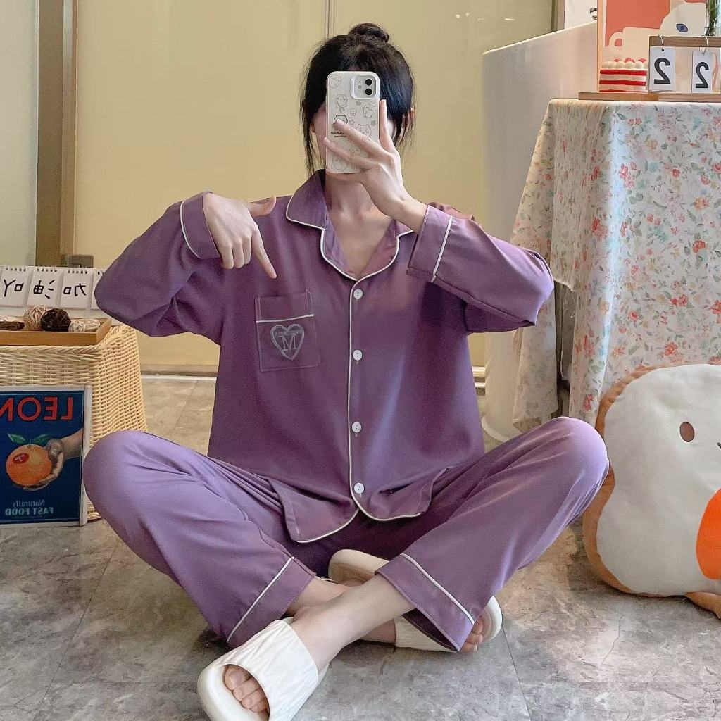 พร้อมส่ง👌ชุดนอนผู้หญิง ผ้าไหมอิตาลี่ใส่สบาย เสื้อแขนยาว+กางเกงขายาว