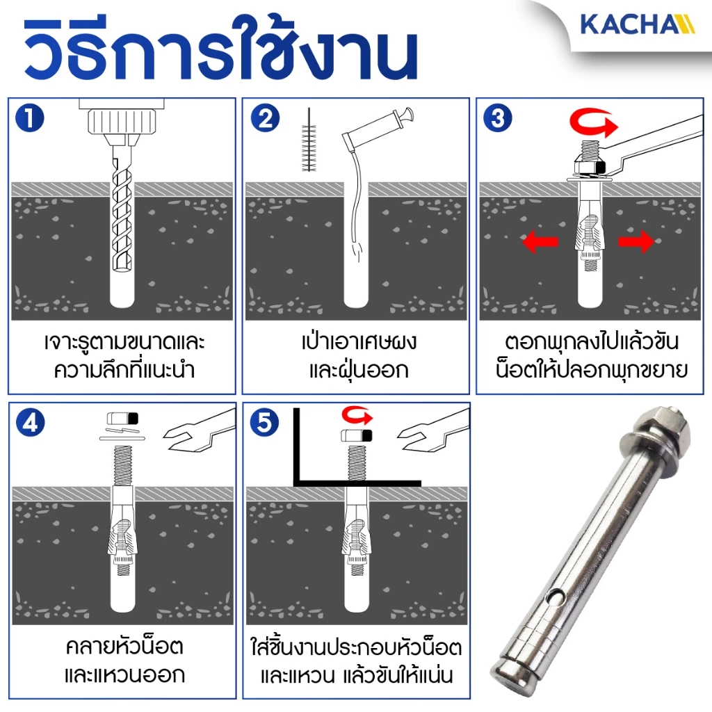 KACHA พุกสแตนเลส 304 แหวนอีแปะ สปริง M6 M8 M10 Anchor Bolt GB22795 thumbnail 8
