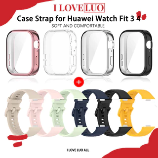 สายยาง + ปลอกป้องกัน TPU for Huawei Watch Fit 4 เทปเปลี่ยนกีฬาอ่อนวงดนตรีอุปกรณ์ป้องกันหน้าจอ for Huawei Watch Fit 3