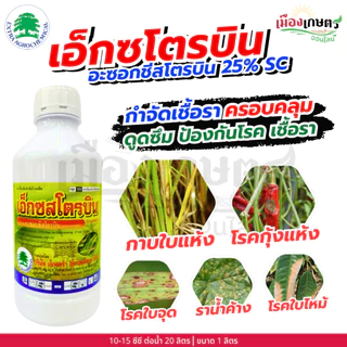 เอ็กซโตรบิน อะซอกซีสโตรบิน 25% SC ขนาด 1 ลิตร ชนิดดูดซึม โรคพืช เชื้อรา แบคทีเรีย ใบเน่า รากเน่า โคนเน่า ใบไหม้ ใบจุด