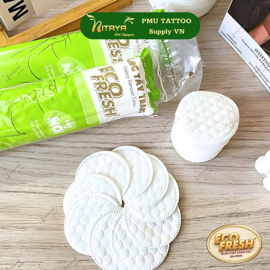 สำลีแผ่นกลม Eco Fresh 100 ชิ้น/แพ็ค นุ่ม แน่น ไม่ยุ่ย ไม่หลุดขุย