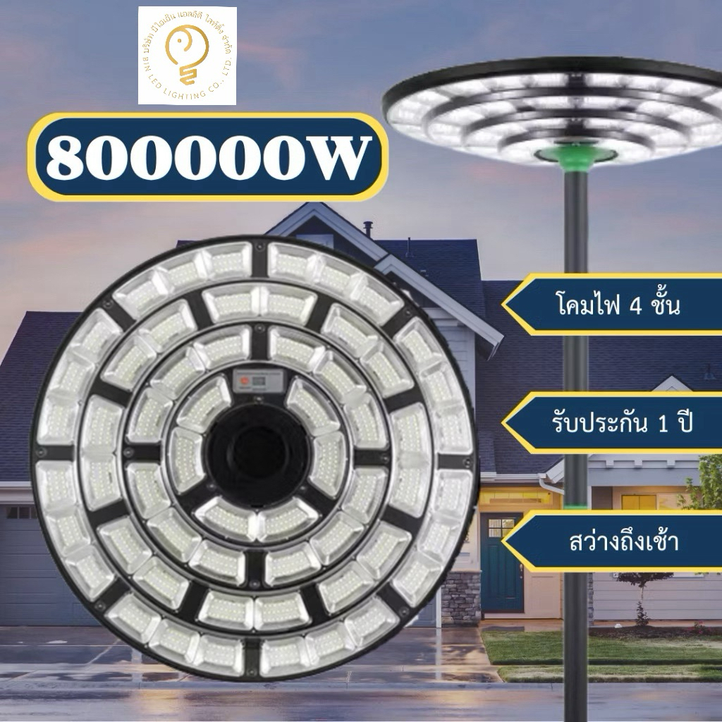 โคมไฟโซลาร์เซลล์ 800000W แสงขาว 68cm: สว่างทั่วถึง ประหยัดไฟ