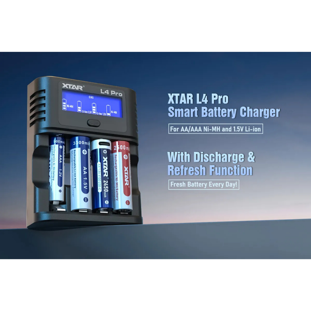 เครื่องชาร์จถ่านAA อัจฉริยะ XTAR L4 PRO KT รองรับ AA/AAA Li-ion 1.5V / NiMH 1.2V ถนอมแบตเตอรี่ USB T