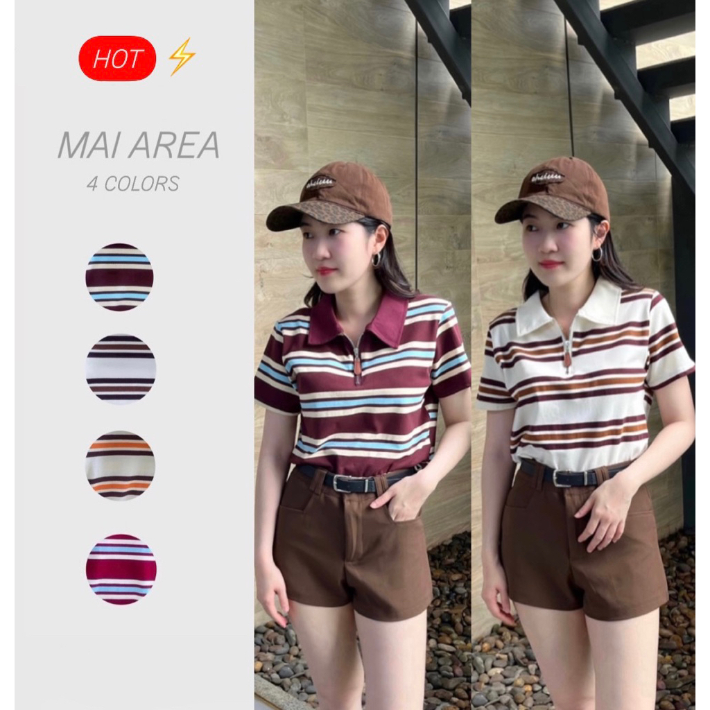 ✿MAI AREA✿ ​117 เสื้อโปโลสุดฮิตทอลายแถบเกาหลี