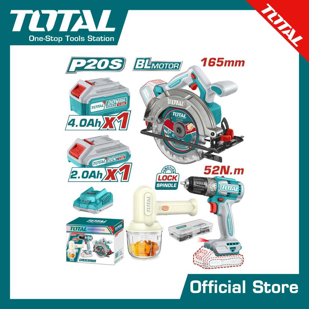 TOTAL Combo set 60 เลื่อยวงเดือนไร้สาย x สว่านไร้สาย 20v TOSLI240583