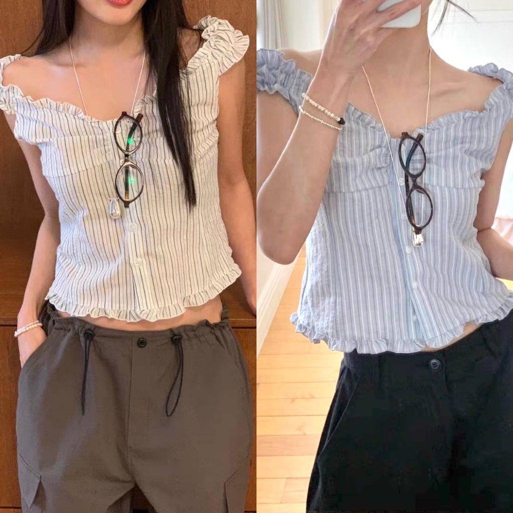 gurls.girl | scrunchie top เสื้อปาดไหล่แขนตุ๊กตา