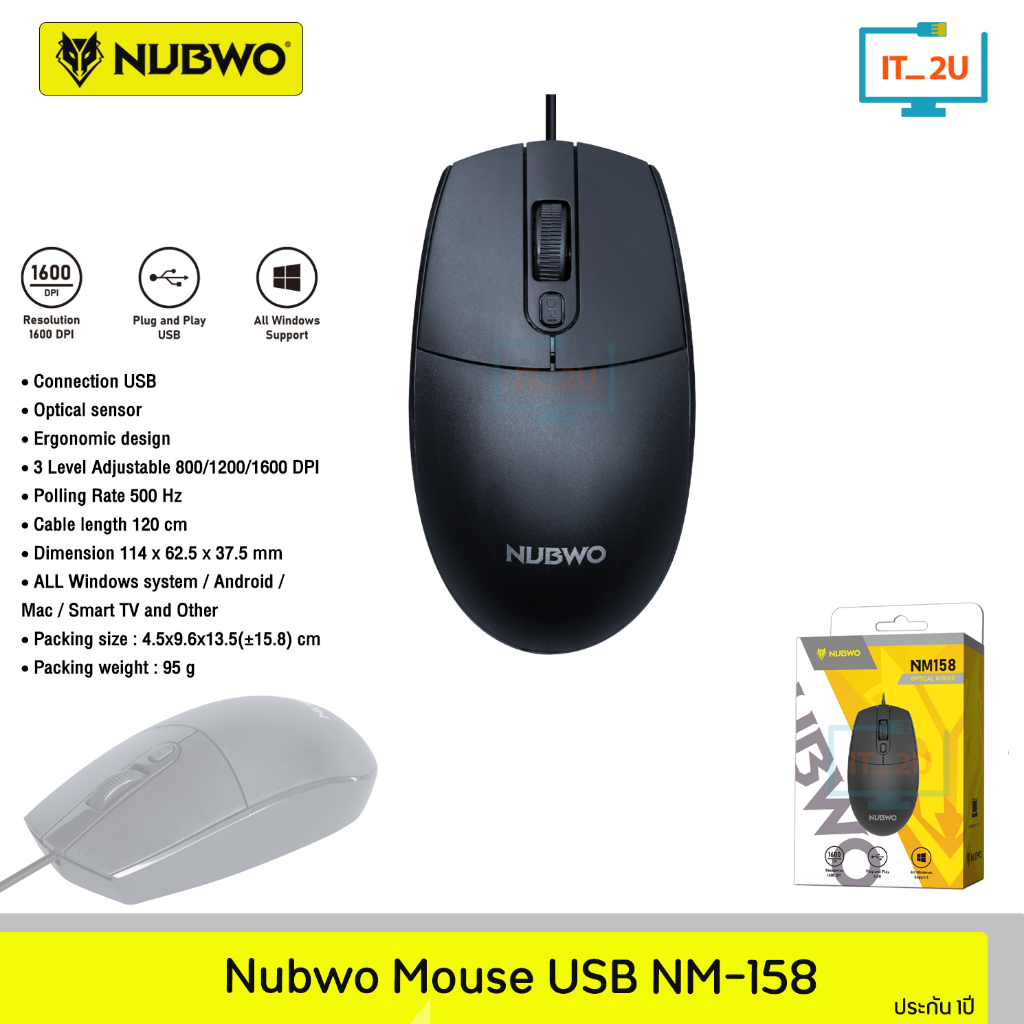 Nubwo NM158 Optical Mouse USB เม้าส์มีสาย เม้าส์ทำงาน เม้าส์เล่นเกม