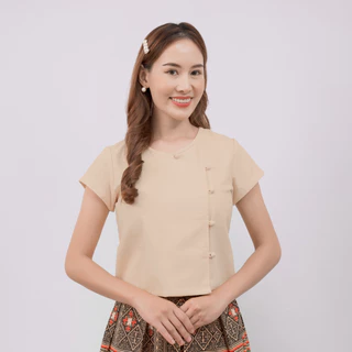 เสื้อพื้นเมือง เสื้อผ้าฝ้าย ผ้าไทย คอกลมป้าย แขนสั้น รุ่นพวงชมพู