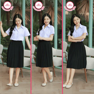 เสื้อนักศึกษาหญิง ขาวนวล แขนปกติ เข้ารูป หลังว่าง