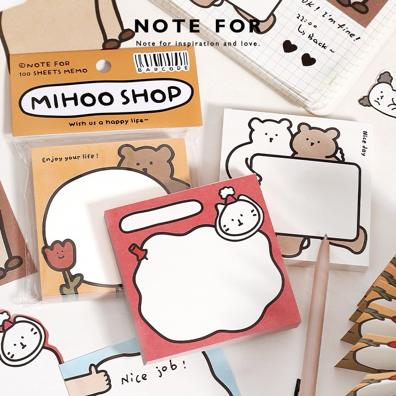 [100แผ่น] Mihoo shop โพสอิท กระดาษโน๊ตมีกาว