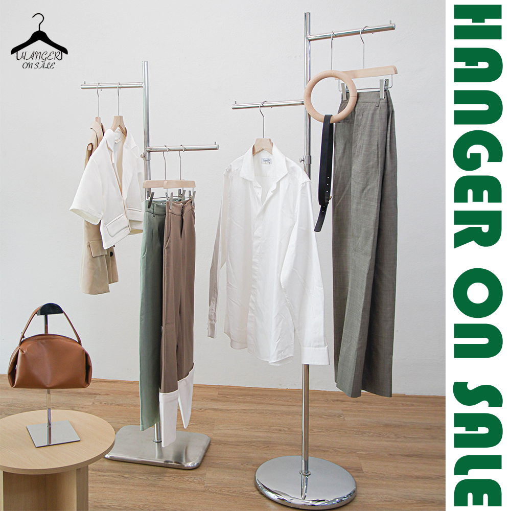 ราวแขวนเสื้อผ้า ราวแขวนผ้า ราวไลฟ์สด ราวขายเสื้อผ้า ราวเดี่ยว สีเงิน ราวปรับความสูงได้