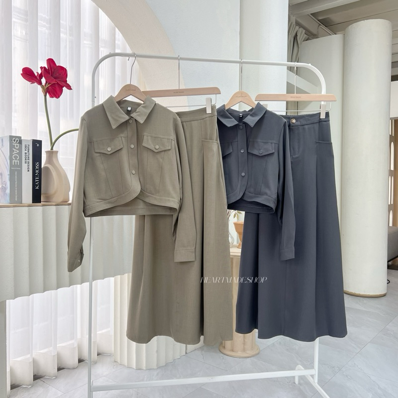 (D09) Heartmade - Sedar Set 🥔🥢 (สินค้าพร้อมส่ง) ชุดเซทเสื้อ+กระโปรงยาวสีพื้นแมชได้หลายลุค - รูปที่ 5