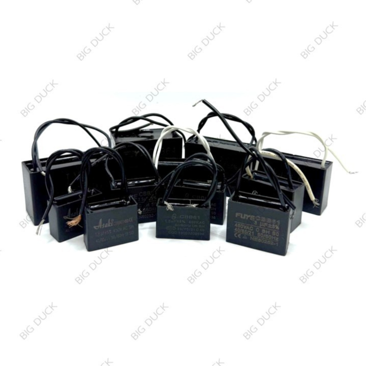 คาปาซิเตอร์ แคปมอเตอร์ แค๊ปพัดลม 1uF, 1.5uF, 1.8uF, 2uF, 2.5uF, 3uF, 3.5uF /450V สี่เหลี่ยมสีดำ