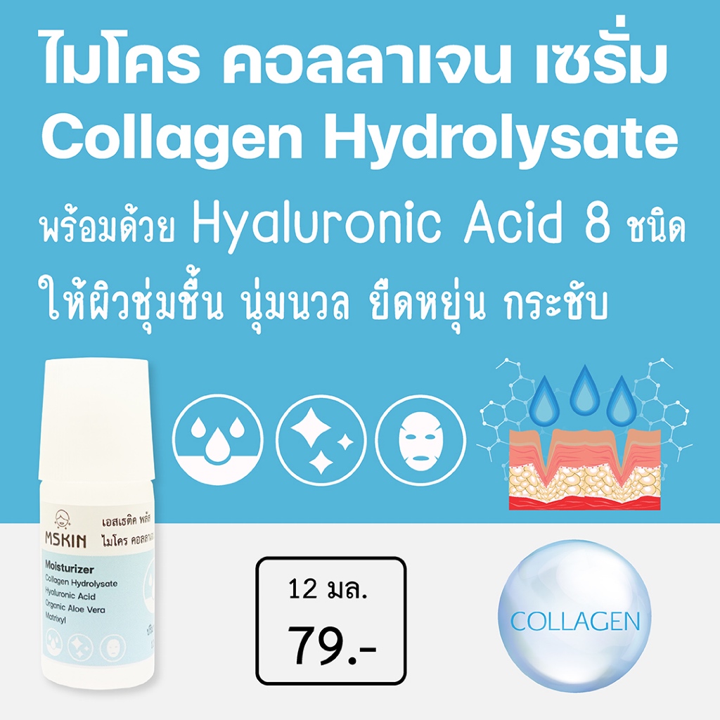 ไมโคร คอลลาเจน เซรั่ม Hydrolyzed Collagen ให้ผิวชุ่มชื้นนุ่มนวล ยืดหยุ่น กระชับผิว CO1