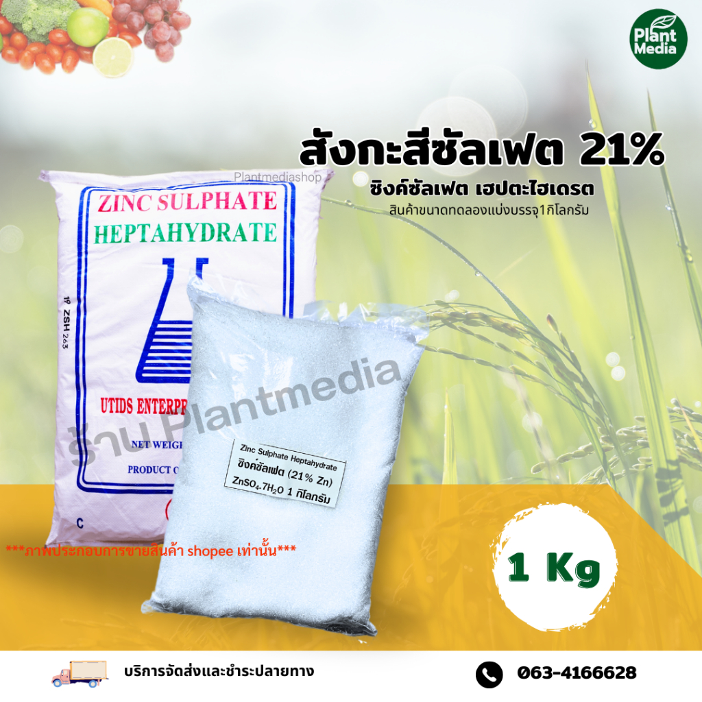 ซิงค์ซัลเฟต Zn 21% ธาตุสังกะสี แบบเกล็ด Zinc Sulphate heptahydrate ZnSO4.7H2O บรรจุ 1 กิโลกรัม