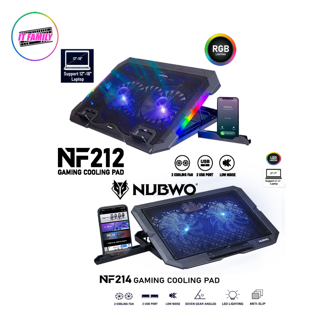 NUBWO NF212/214 GAMING COOLING PAD พัดลมระบายอากาศโน๊ตบุ๊ค รองรับ 12-18นิ้ว