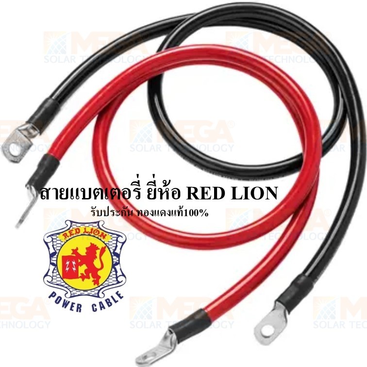 สายแบตต่อเบรกเกอร์ ยี่ห้อ RED-LION แบตเตอรี่หรืออินเวอร์เตอร์ 16-50 sqm. พร้อมย้ำหางปลา ทองแดงแท้ ดำ-แดง (แบ่งตัด)