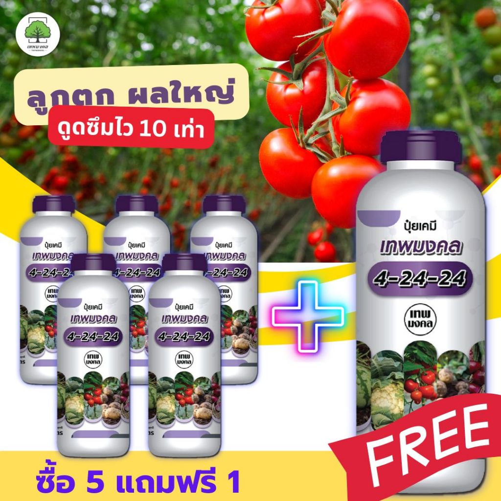 ปุ๋ยน้ำสูตร 4-24-24 ( 5 แถมฟรี 1  ) สูตรพรีเมี่ยม  เร่งช่อดอก เร่งผล เนื้อแน่น ผลใหญ่