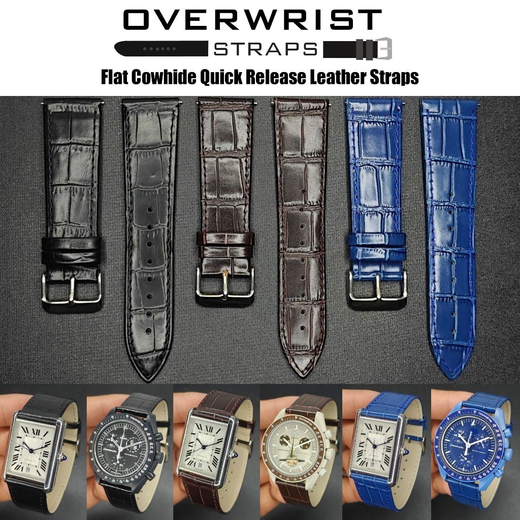 สายนาฬิกาหนังวัวปั้มลายจระเข้ Flat Cowhide Quick Release Leather Straps