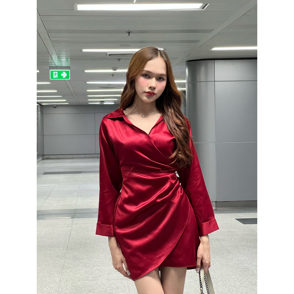 Lucky Dress ชุดเดรส ผ้าซาร่า ผูกเอว ออกงาน