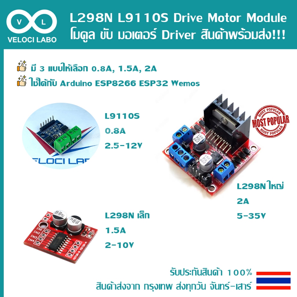 L298N L9110S Drive Motor Module โมดูล ขับ มอเตอร์ แรงดันไฟ ไดรเวอร์ 5-35V 2A L298 Arduino ESP8266 ES